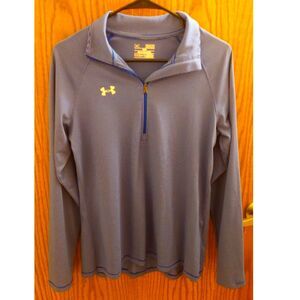 Under Armour Women's HeatGear Blue Steel Heather Gray Stripe 1/4 Zip Top M